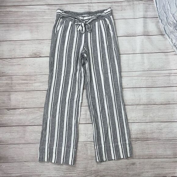 Jolt paper bag striped high waist pants w/tie belt & front pockets sz M women - Picture 1 of 9